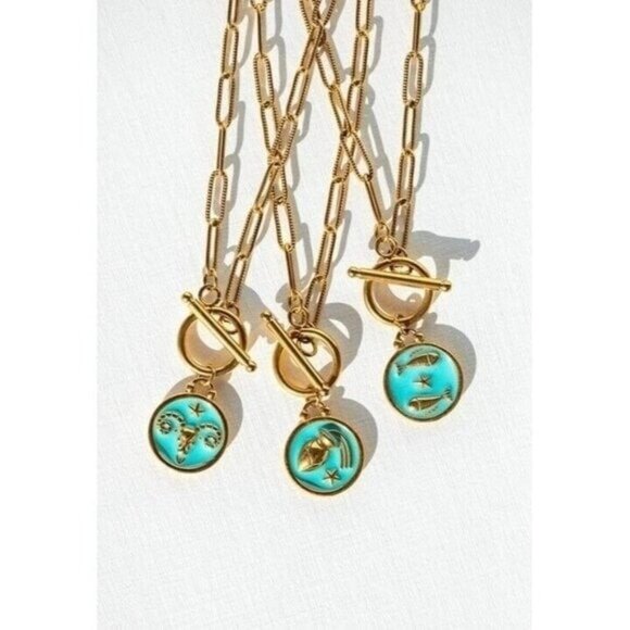 Zodiac Pendant Necklace Waterproof Gold Toggle Clasp Turquoise pendant Necklace - Picture 5 of 12